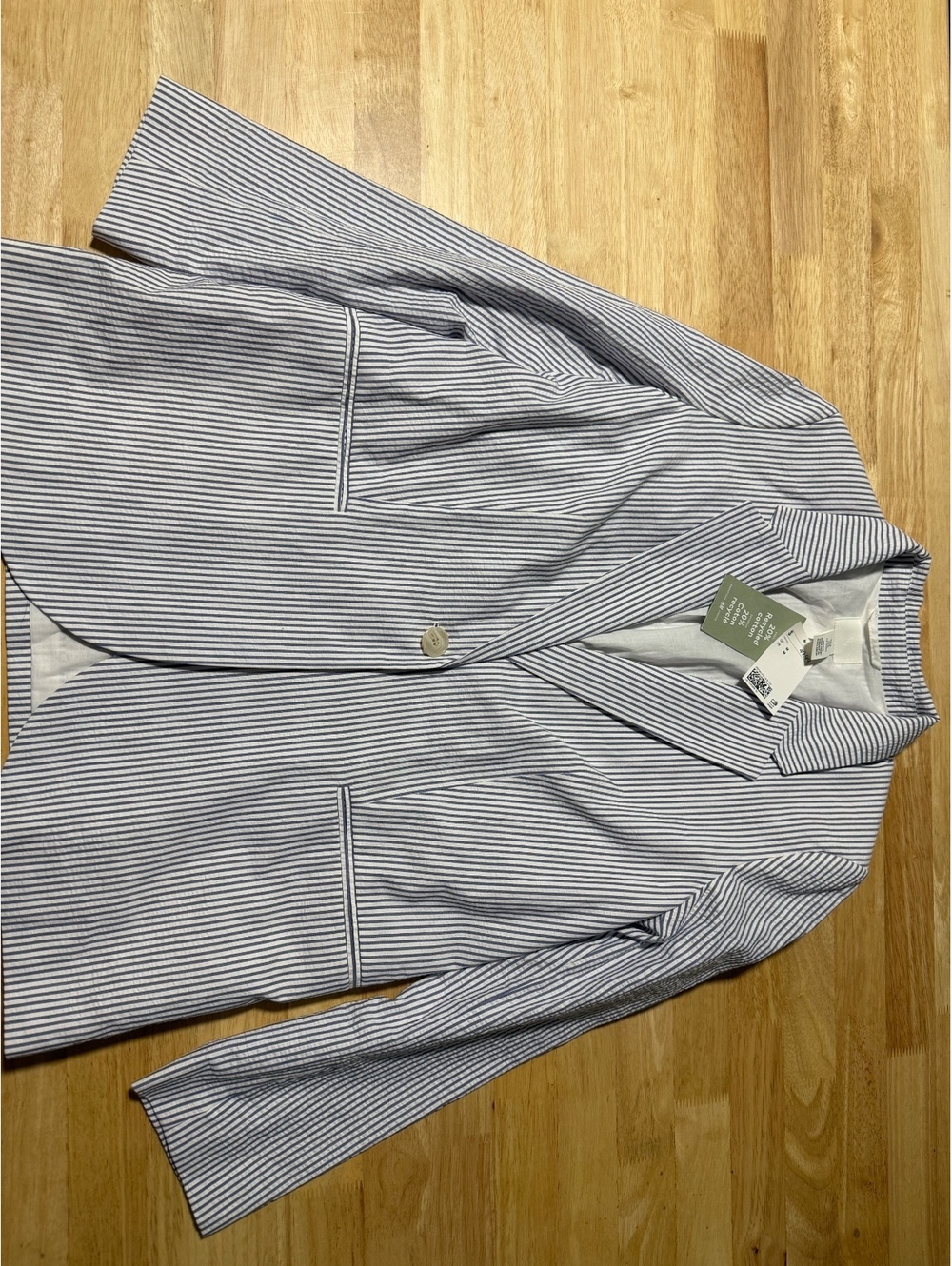 H&M Women’s Medium Blue White Striped Cotton Blazer NWT